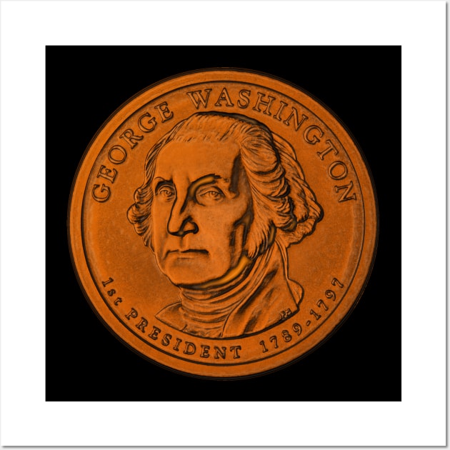 USA George Washington Coin in Orange Wall Art by The Black Panther